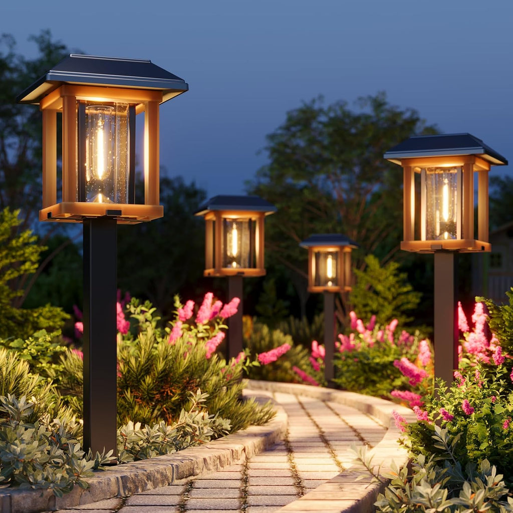 4-Pack Vintage Glass Metal Solar Pathway Lights