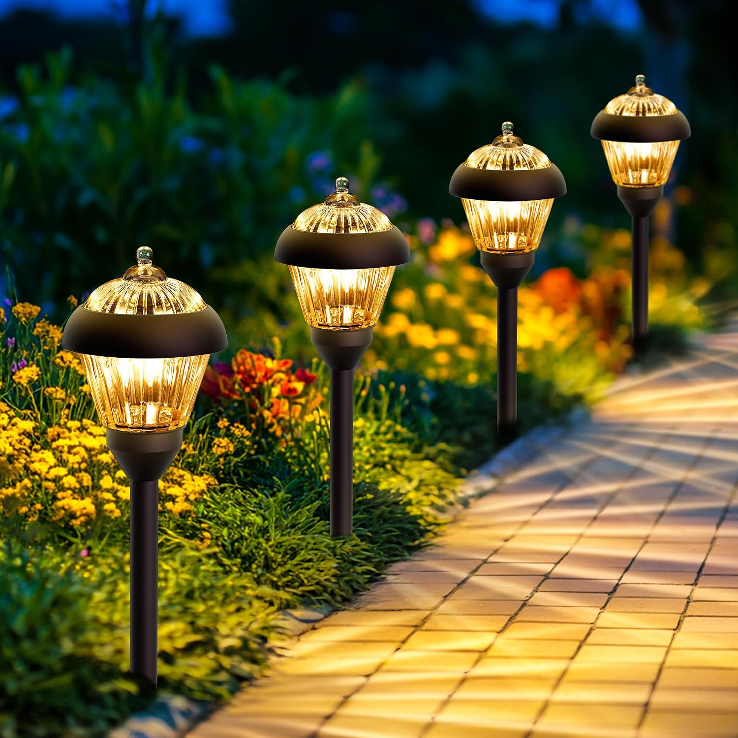4-Pack Bronze Glass Metal Solar Pathway Lights