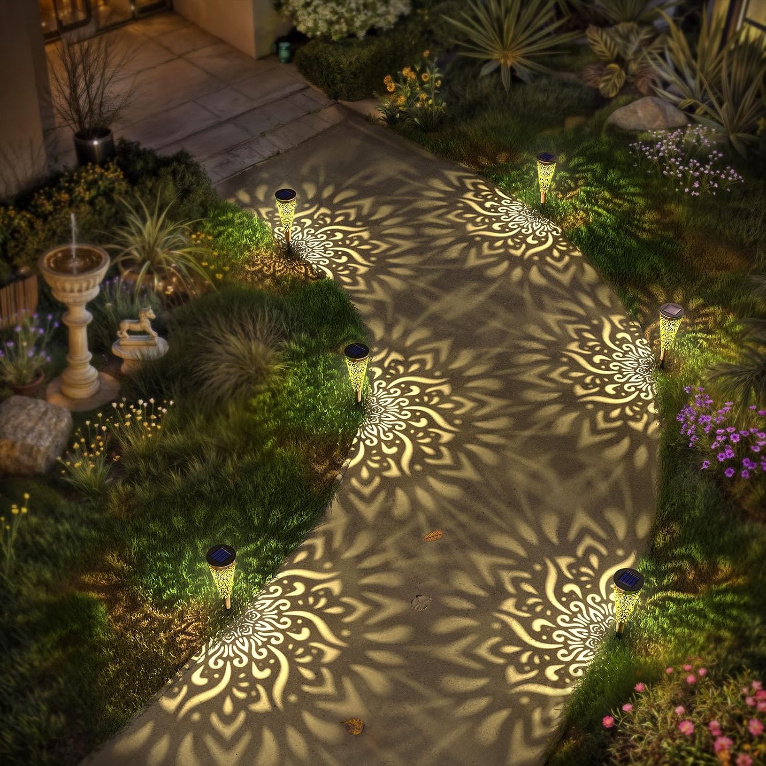 6-Pack Mandala Solar Garden Path Lights