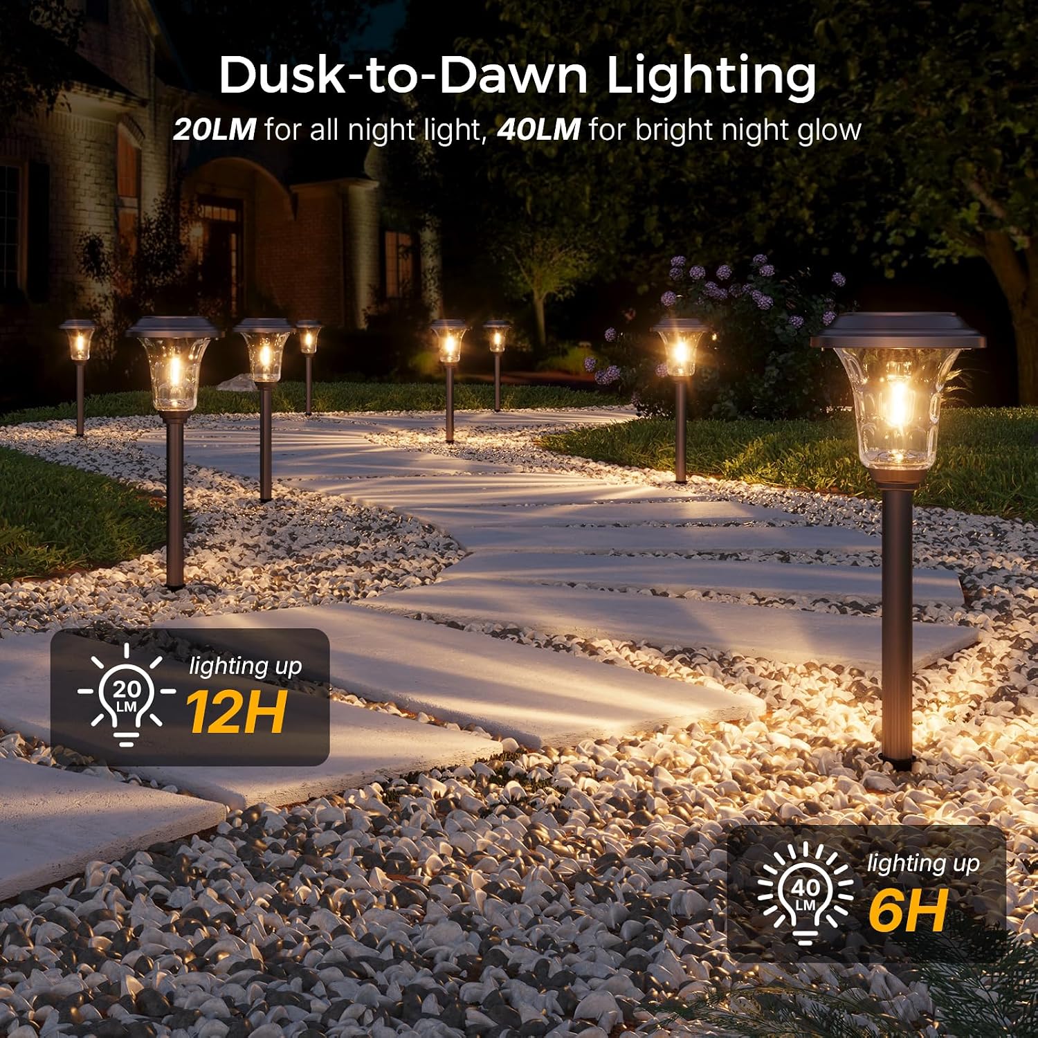 6-Pack Metal Glass Solar Pathway Lights