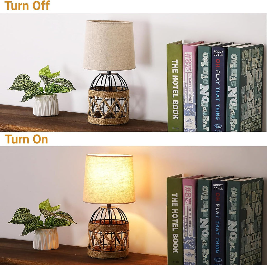 Boho Rattan Bedside Table Lamp