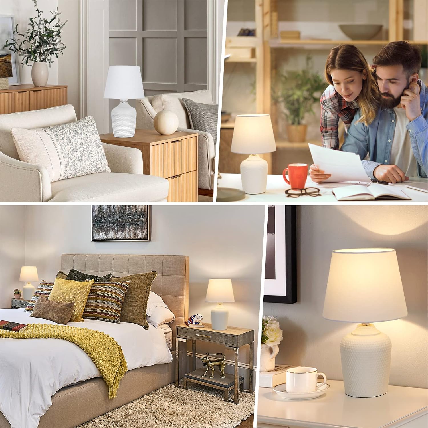 2-Pack White Small Bedside Table Lamps