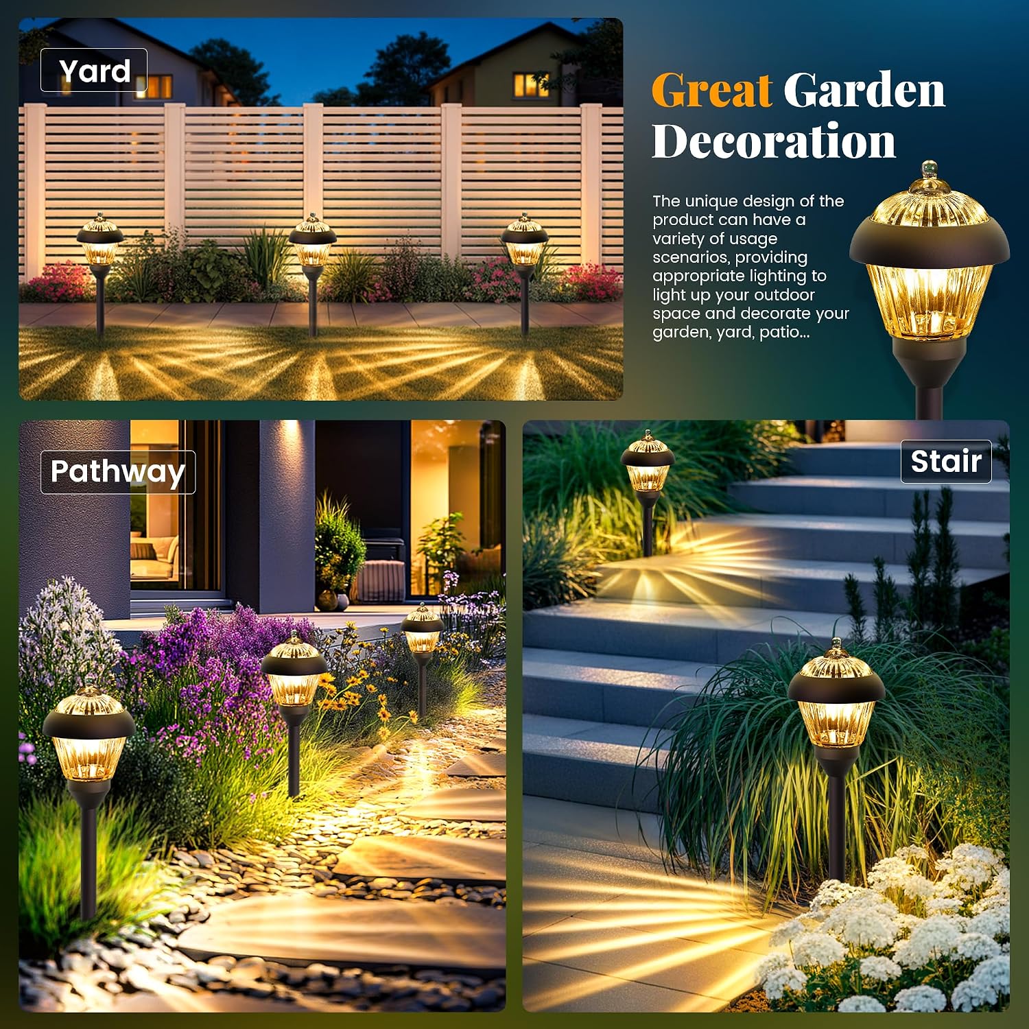 4-Pack Bronze Glass Metal Solar Pathway Lights